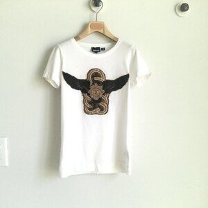 NWOT JUST CAVALLI EMBROIDERY TOP T-SHIRT ITALY Sz-S